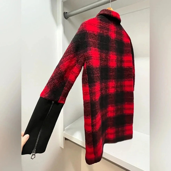 Madewell City Grid Coat flame red Plaid Wool Oversized Winter Red Black Size 00 - Picture 12 of 17